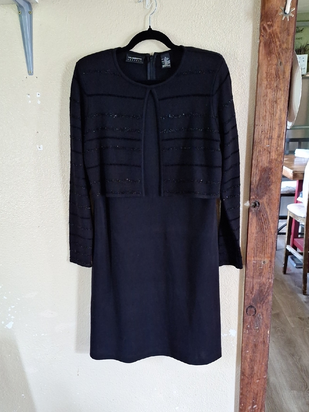 Liz Claiborne Black Long Sleeve Knit Dress with Tie Neck